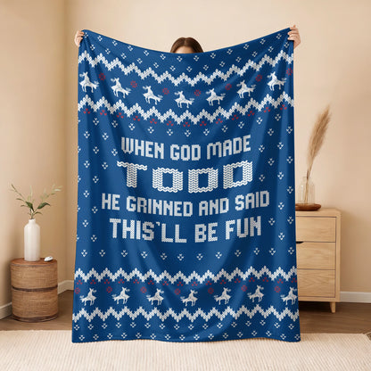When God Made Your Name Navy Fleece Blanket TODD 13K1 BK32