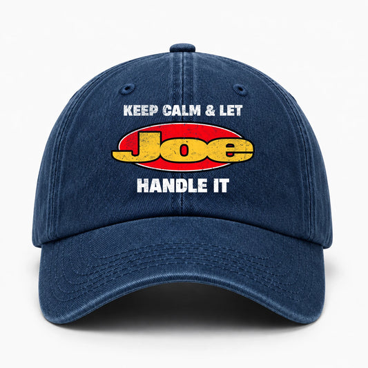 Keep Calm & Let Your Name Handle It Yellow And Red Logo Washed Cap JOE 13K1 C172PF