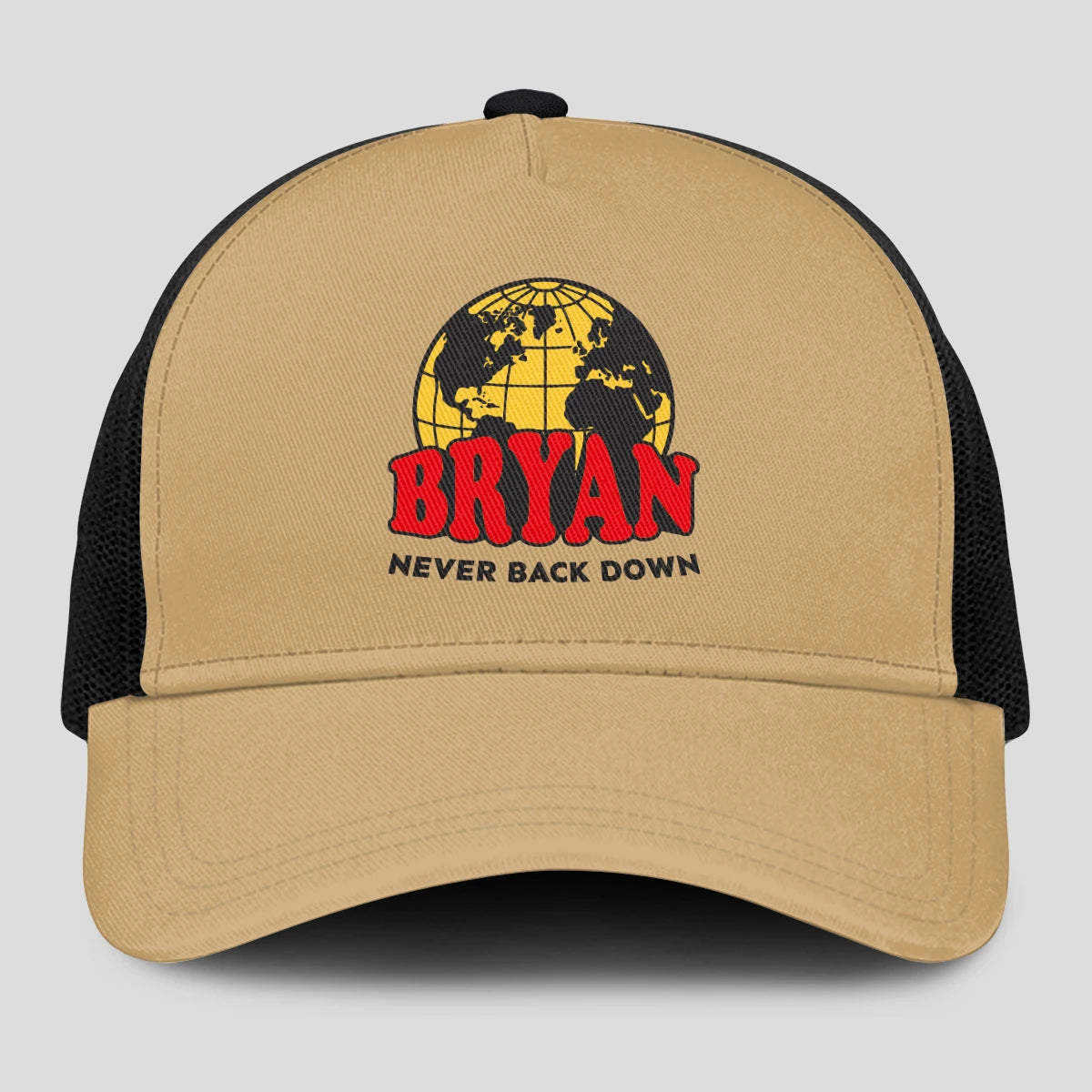 Never Back Down World Logo Khaki Mesh Cap BRYAN 13K1 C212PF