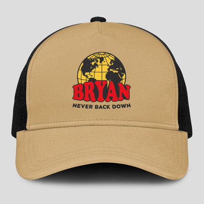 Never Back Down World Logo Khaki Mesh Cap BRYAN 13K1 C212PF