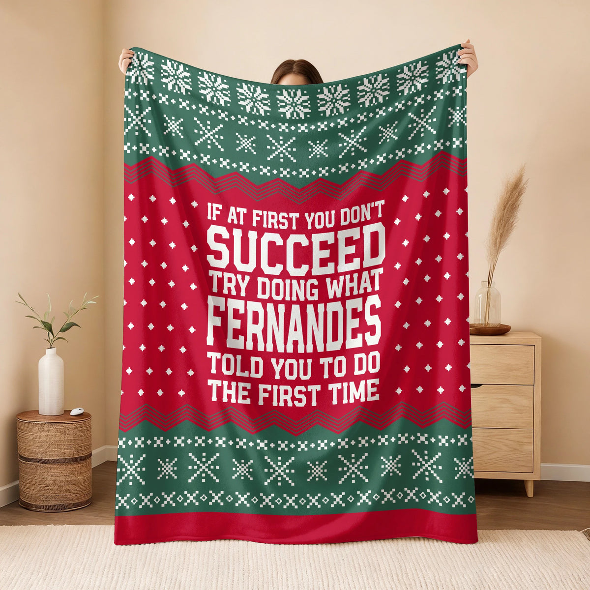 If At First You Don’t Succeed Red Green Christmas Fleece Blanket FERNANDES 13K1 BK28