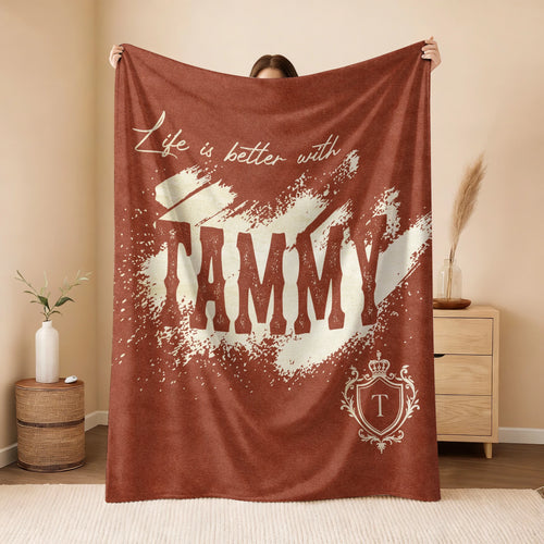 Life Is Better With Your Name Terracotta Cream Fleece Blanket TAMMY 13K1 BK30