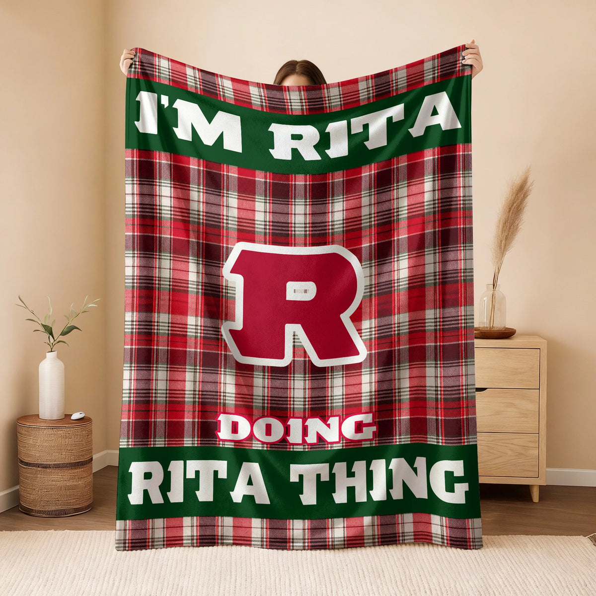 I'm Name Doing Name Things Red Plaid Fleece Blanket RITA 13K1 BK49