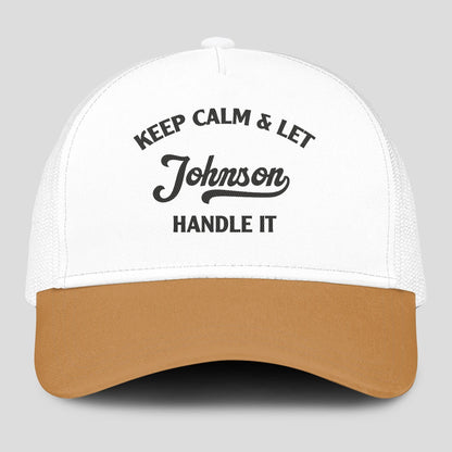 Keep Calm & Let Your Name Handle It Yellow And White Mesh Cap JOHNSON 13K1 C205PF