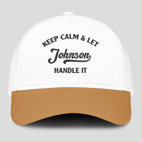 Keep Calm & Let Your Name Handle It Yellow And White Mesh Cap JOHNSON 13K1 C205PF