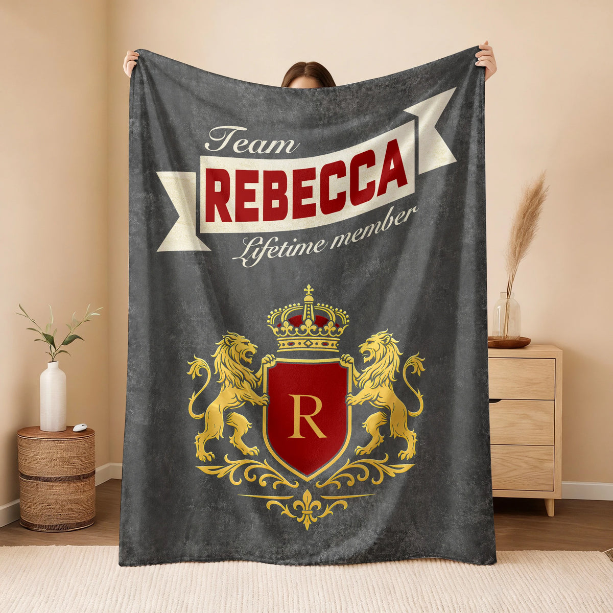 Team Your Name Lifetime Member Charcoal Blanket REBECCA 13K1 BK20