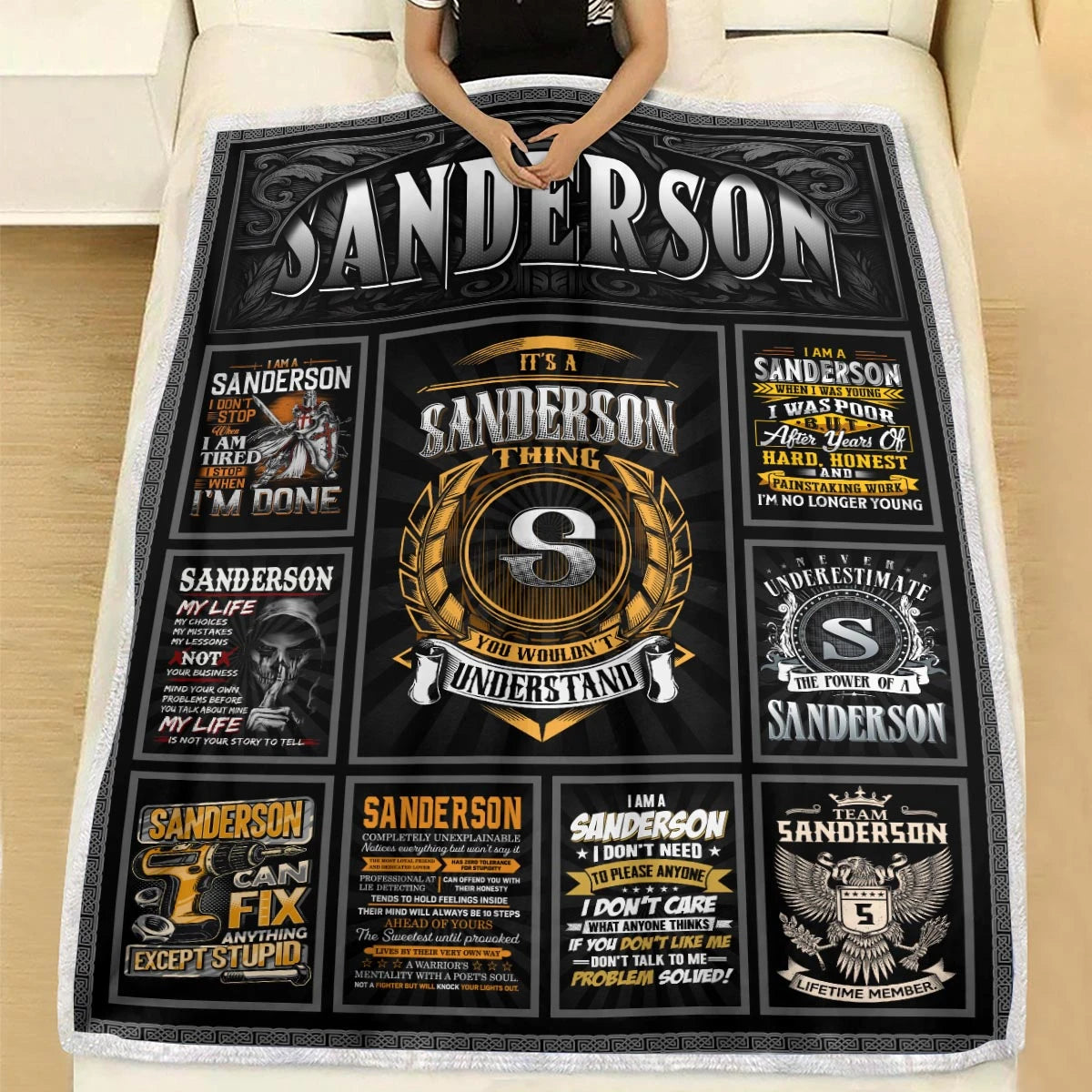 SANDERSON Personalized Blanket | Custom Name Cozy Throw Gift 13K5-BK2