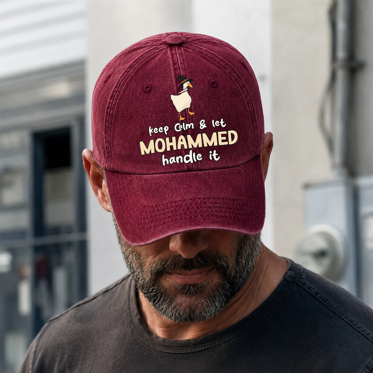 Keep Calm & Let Your Name Handle It Funny Witch Goose Washed Cap MOHAMMED 13K1 C128PF