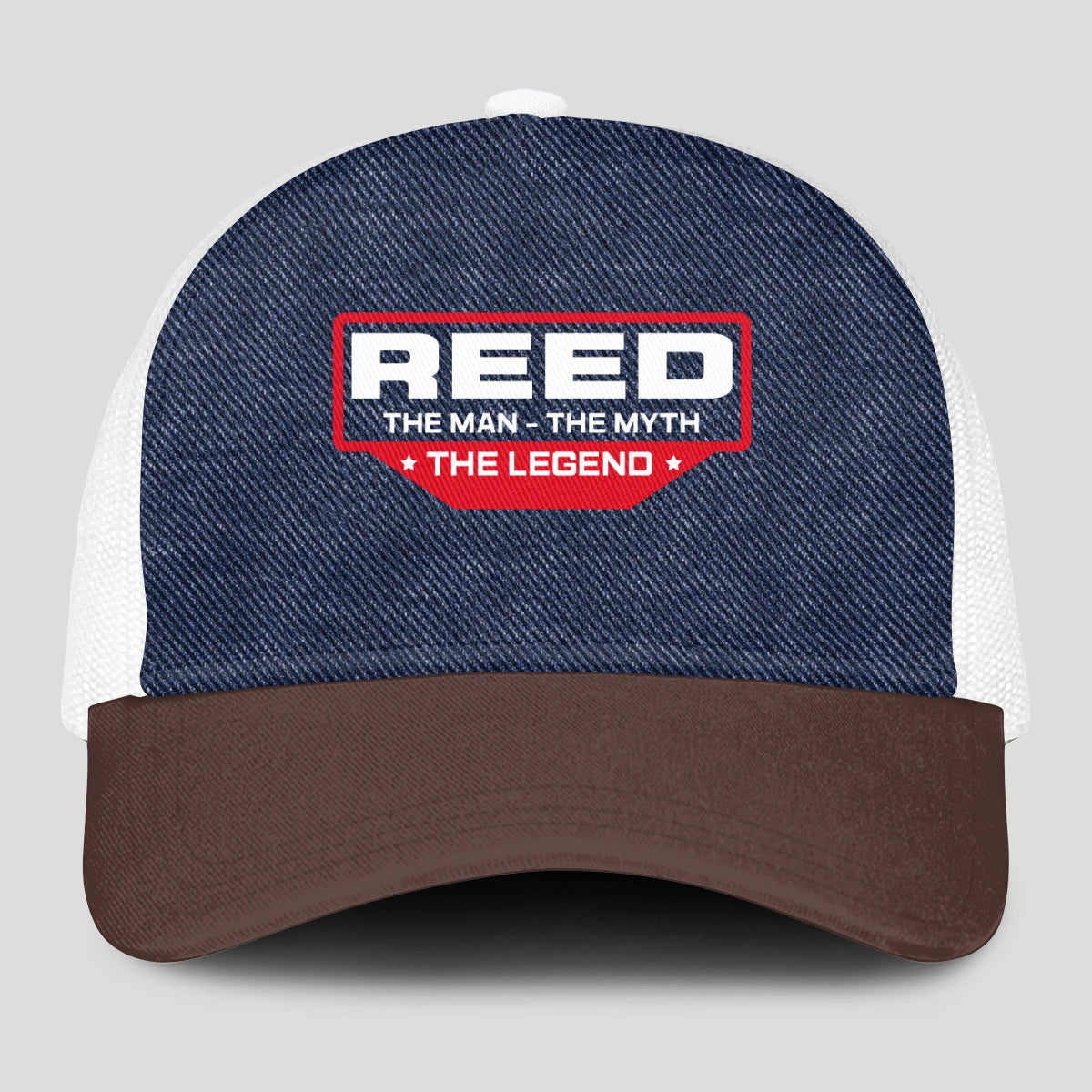 The Man The Myth The Legend Navy Brown And White Mesh Cap REED 13K1 C200PF
