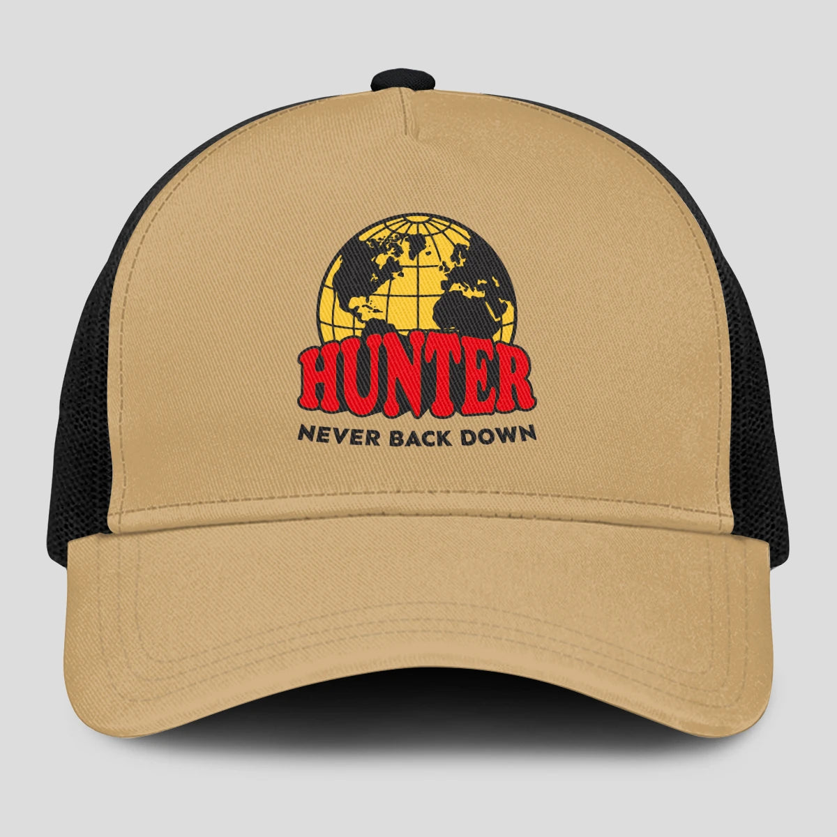 Never Back Down World Logo Khaki Mesh Cap HUNTER 13K1 C212PF