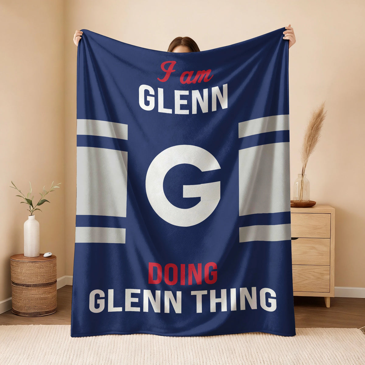I'm Name Doing Name Things Navy Fleece Blanket GLENN 13K1 BK51