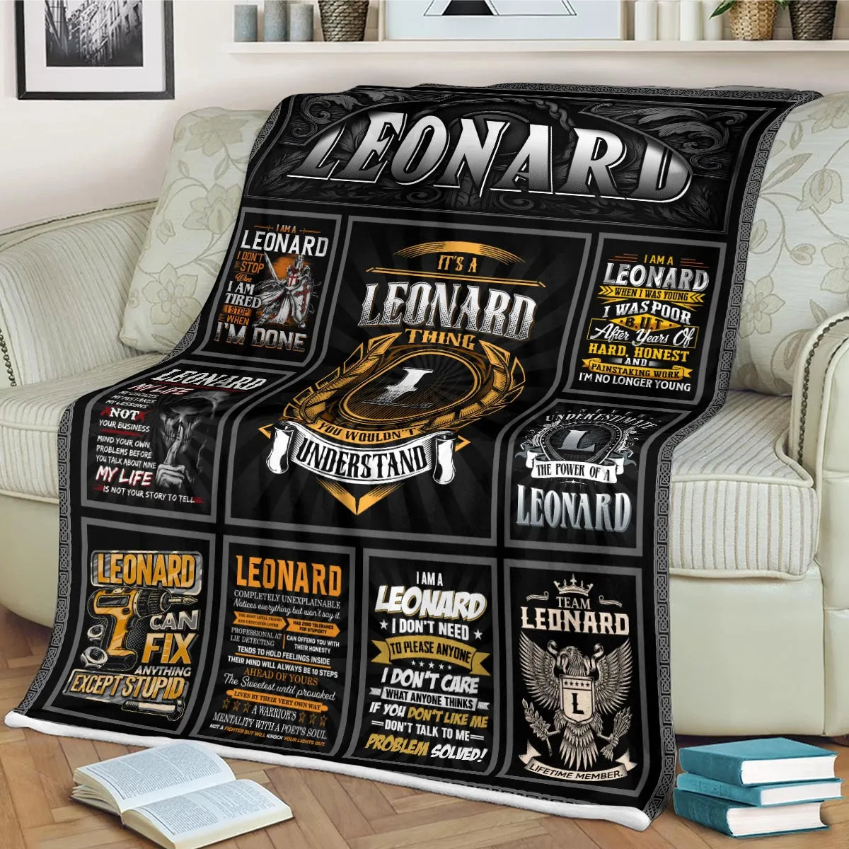 LEONARD Personalized Blanket | Custom Name Cozy Throw Gift 13K2-BK2