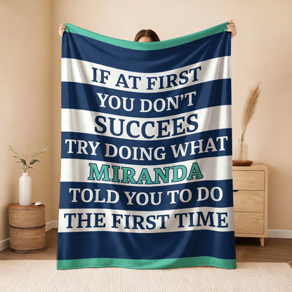 If At First You Don't Succeed Blue & White Striped Fleece Blanket MIRANDA 13K1 BK55