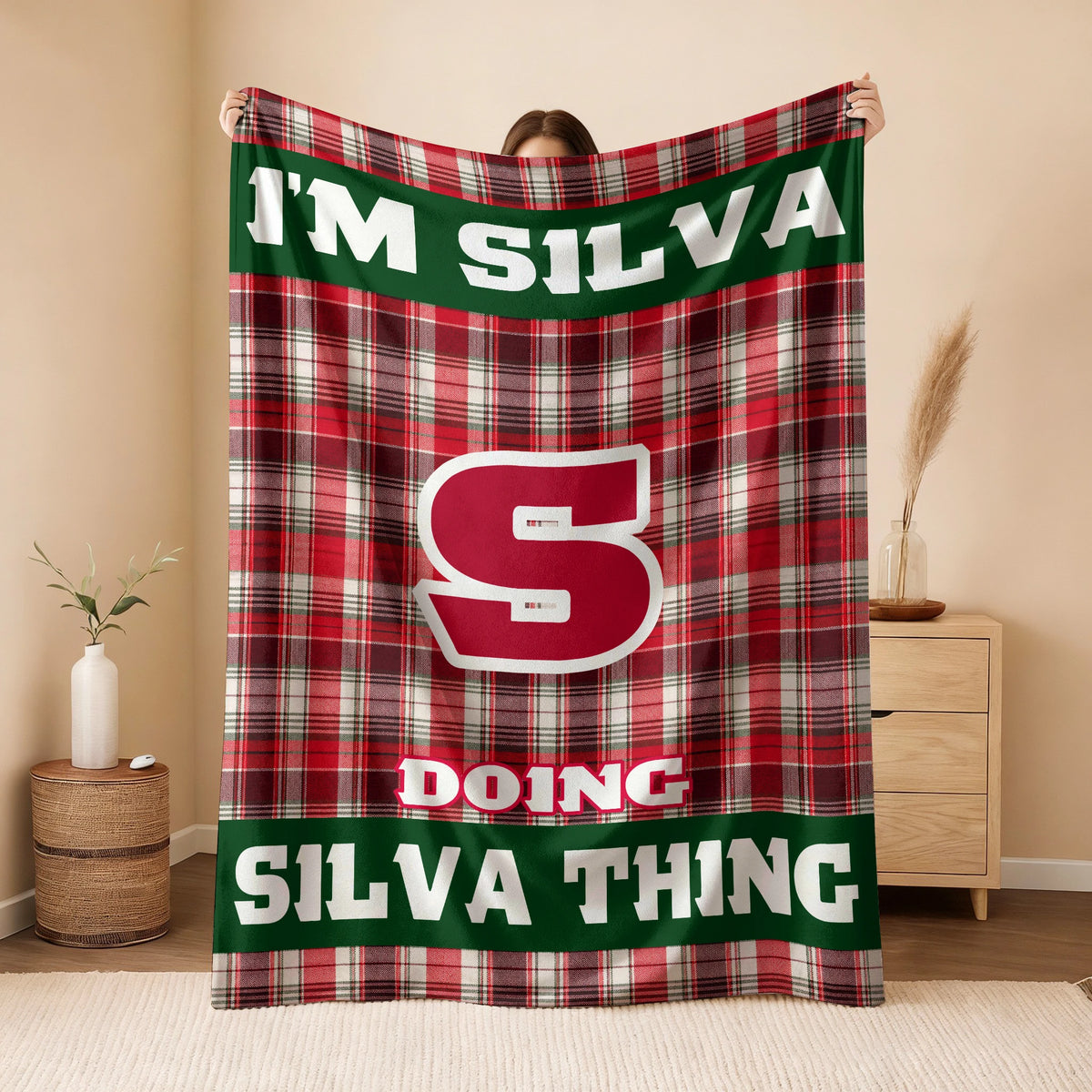 I'm Name Doing Name Things Red Plaid Fleece Blanket SILVA 13K1 BK49