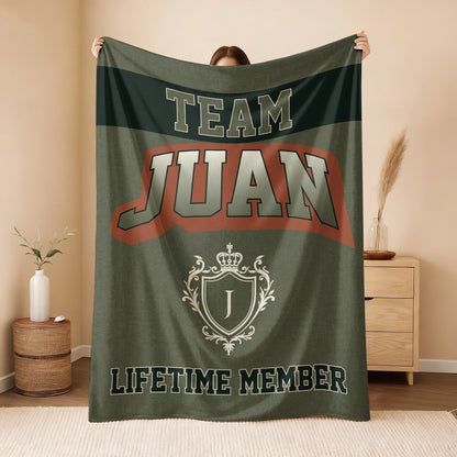 Team Your Name Lifetime Member Sage Green Fleece Blanket JUAN 13K1 BK22