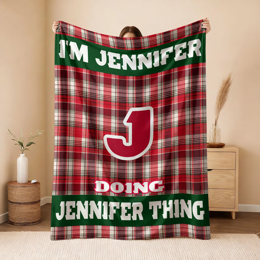 I'm Name Doing Name Things Red Plaid Fleece Blanket JENNIFER 13K1 BK49