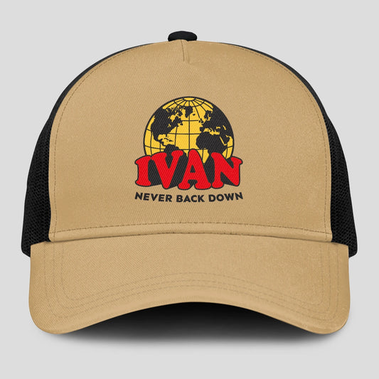 Never Back Down World Logo Khaki Mesh Cap IVAN 13K1 C212PF