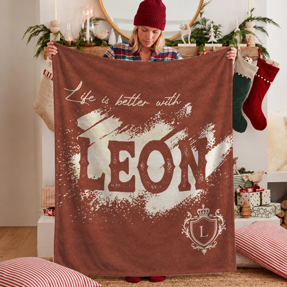 Life Is Better With Your Name Terracotta Cream Fleece Blanket LEON 13K1 BK30