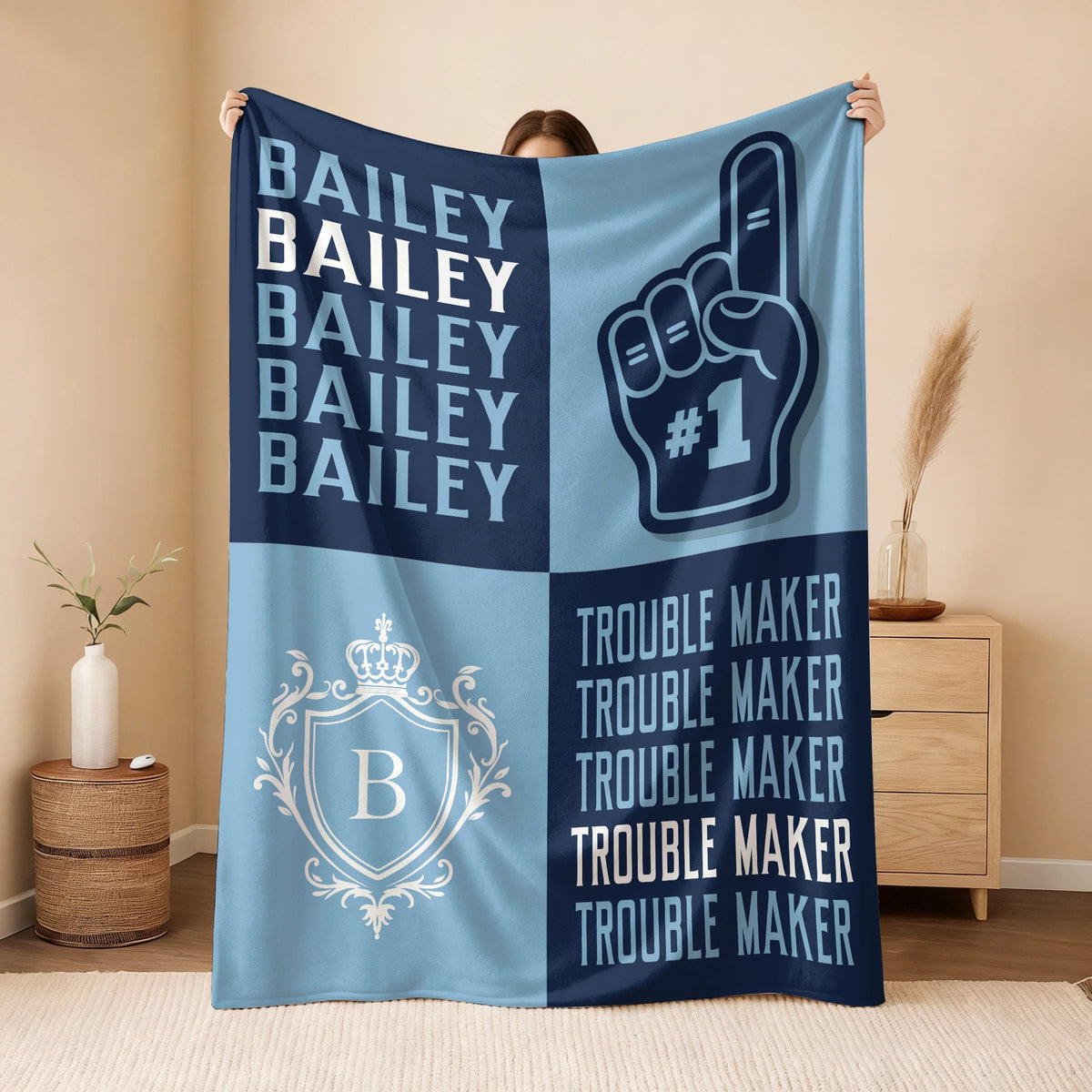 Trouble Maker Funny Blue Fleece Blanket BAILEY 13K1 BK21