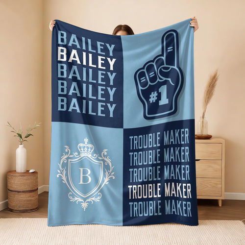 Trouble Maker Funny Blue Fleece Blanket BAILEY 13K1 BK21