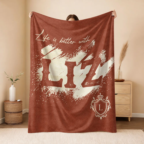 Life Is Better With Your Name Terracotta Cream Fleece Blanket LIZ 13K1 BK30