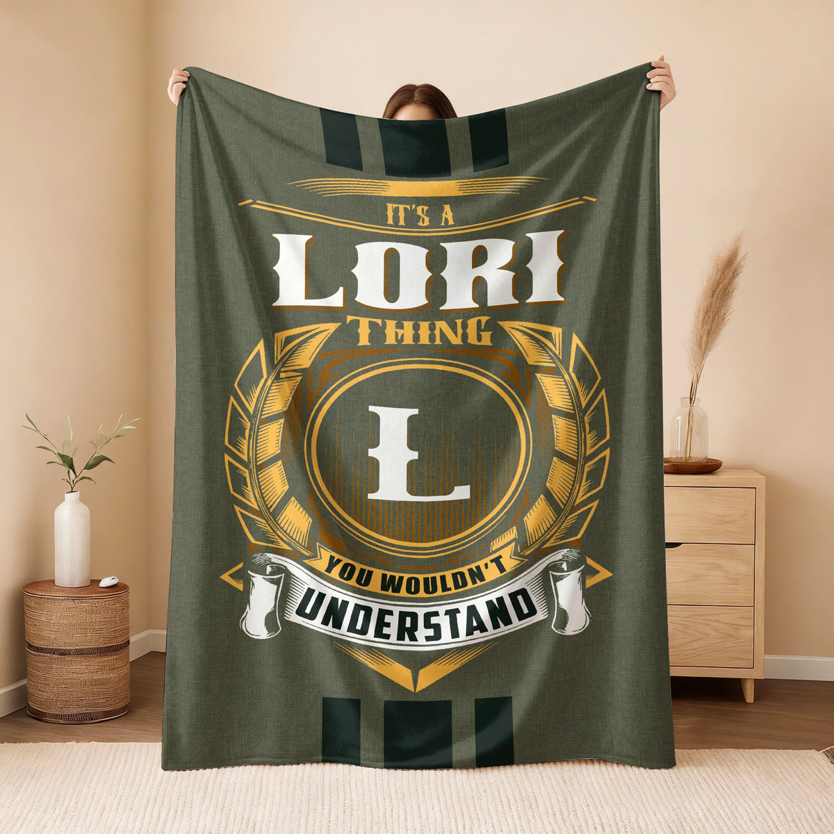 It's A Your Name Thing Olive Green Logo Fleece Blanket LORI 13K1 BK31