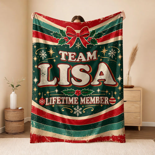 Team Your Name Lifetime Member Christmas Fleece Blanket LISA 13K1 BK52
