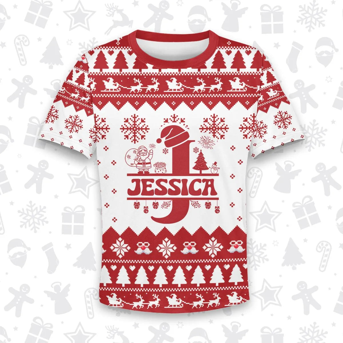 JESSICA Personalized Christmas T-Shirt Pajama Set - Holiday Gift Outfit 13K1-CR2