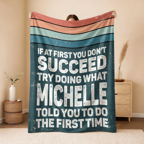 If At First You Don’t Succeed Retro Green Fleece Blanket MICHELLE 13K1 BK29