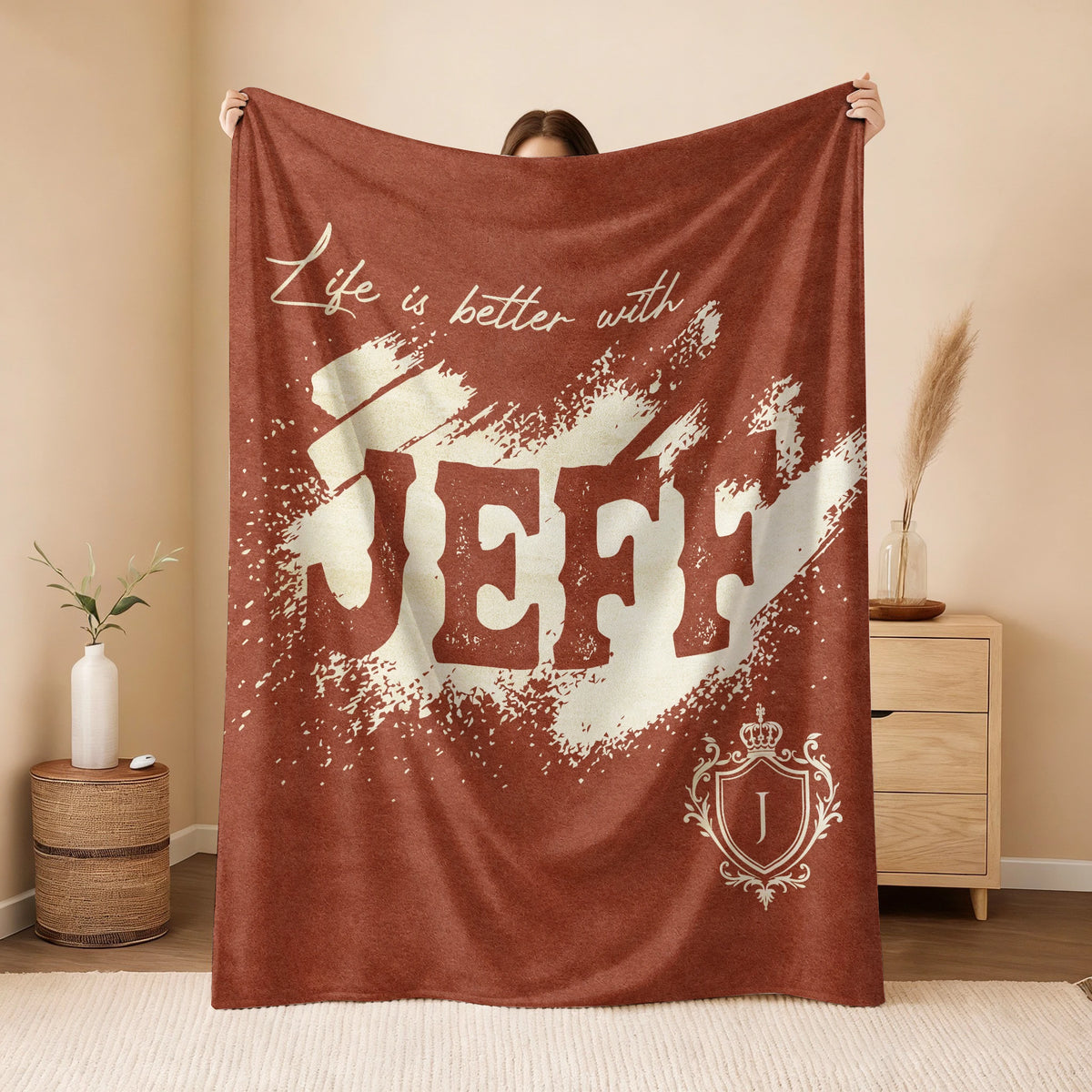 Life Is Better With Your Name Terracotta Cream Fleece Blanket JEFF 13K1 BK30