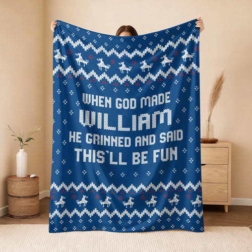 When God Made Your Name Navy Fleece Blanket WILLIAM 13K1 BK32