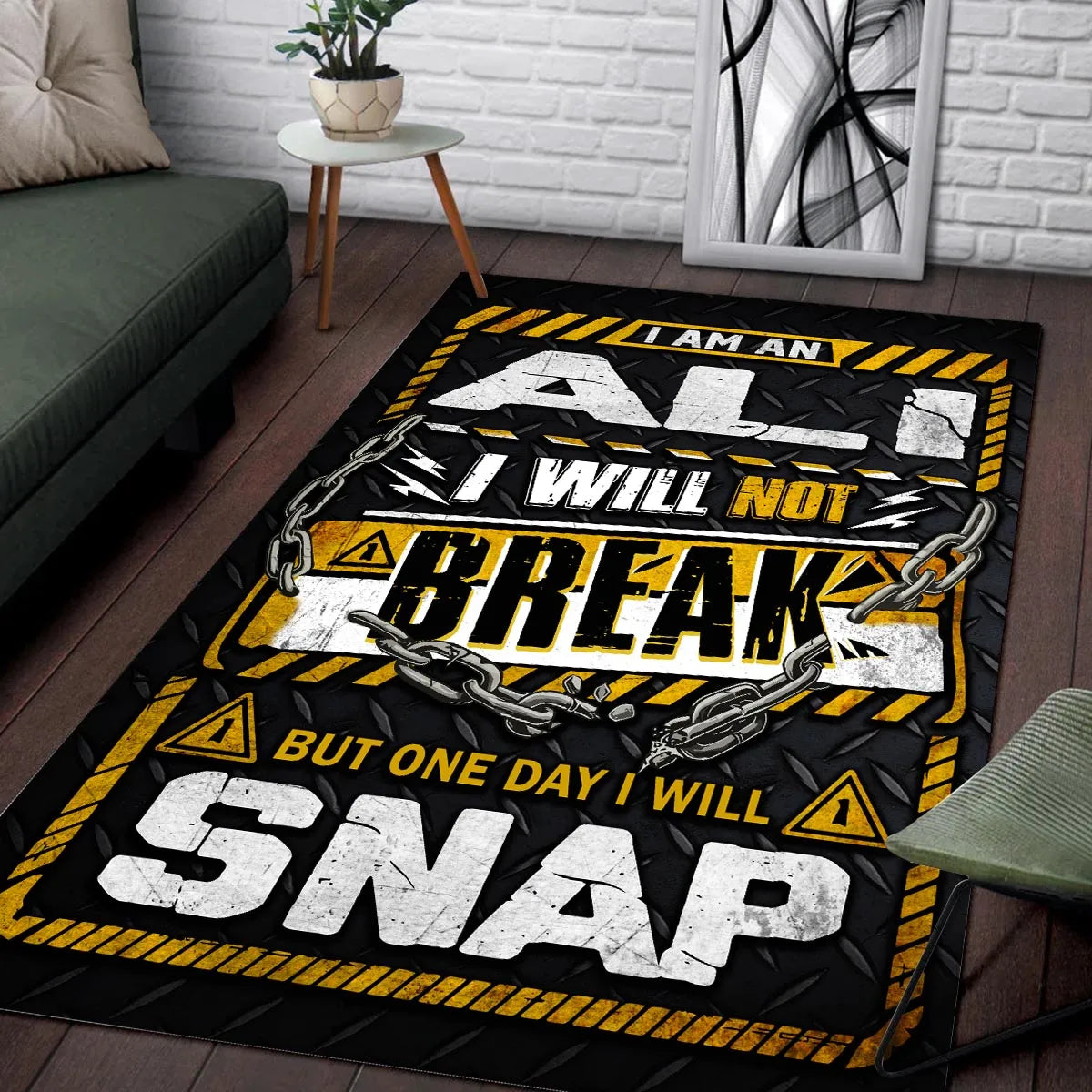 ALI Motivational Rug – Black & Yellow Quote Carpet for Living Room 13K1-AR1