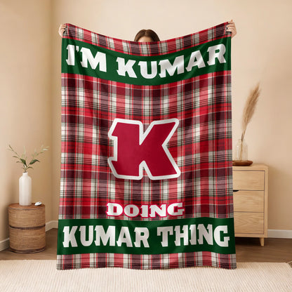 I'm Name Doing Name Things Red Plaid Fleece Blanket KUMAR 13K1 BK49