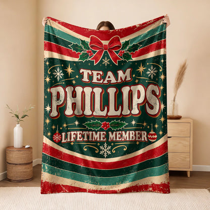 Team Your Name Lifetime Member Christmas Fleece Blanket PHILLIPS 13K1 BK52