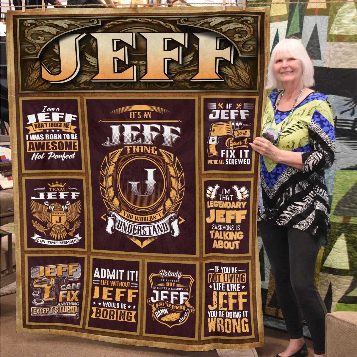 JEFF Personalized Blanket | Custom Name Cozy Throw Gift 13K1-BK4