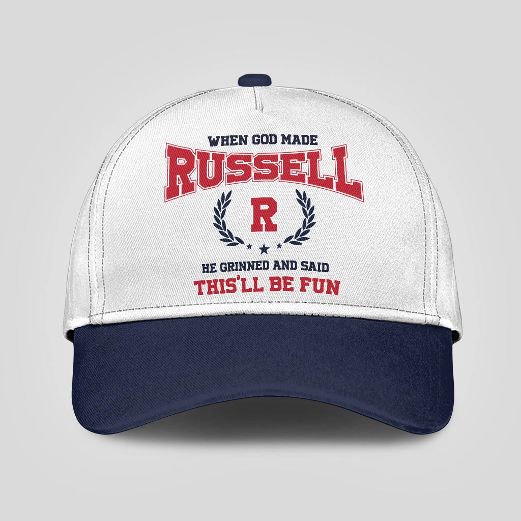 When God Made Your Name He Grinned And Said This'll Be Fun Blue Cap RUSSELL 13K1 C57PF