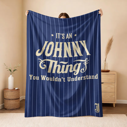 Your Name Thing Striped Blue Fleece Blanket JOHNNY 13K1 BK23
