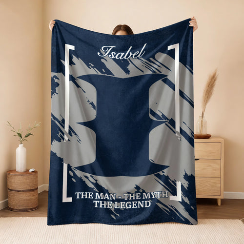 The Man The Myth The Legend Navy Baseball Fleece Blanket ISABEL 13K1 BK17