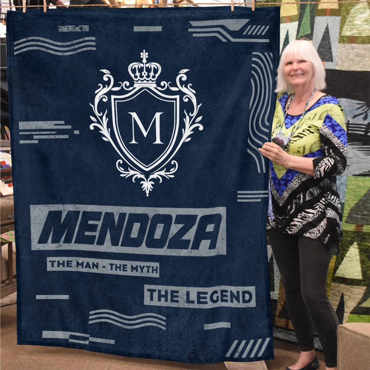 The Man The Myth The Legend Blue & Gray Fleece Blanket  MENDOZA 13K1 BK08