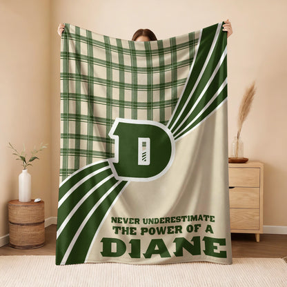 Never Underestimate Your Name Green & Cream Plaid Fleece Blanket DIANE 13K1 BK50