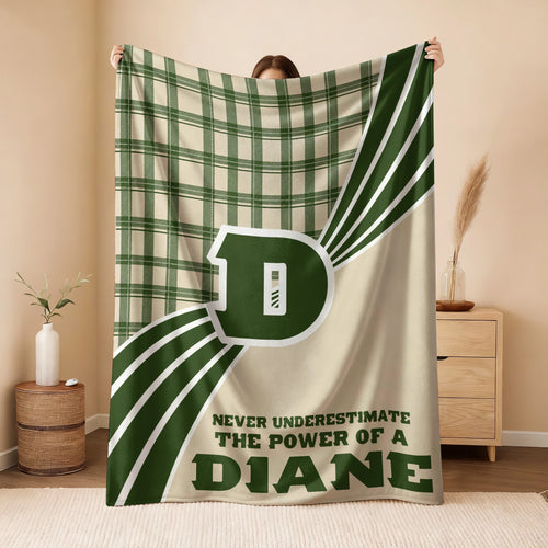 Never Underestimate Your Name Green & Cream Plaid Fleece Blanket DIANE 13K1 BK50
