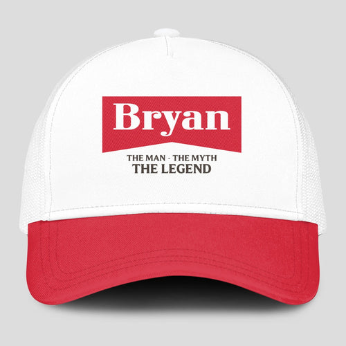 The Man The Myth The Legend Red And White Mesh Cap BRYAN 13K1 C197PF