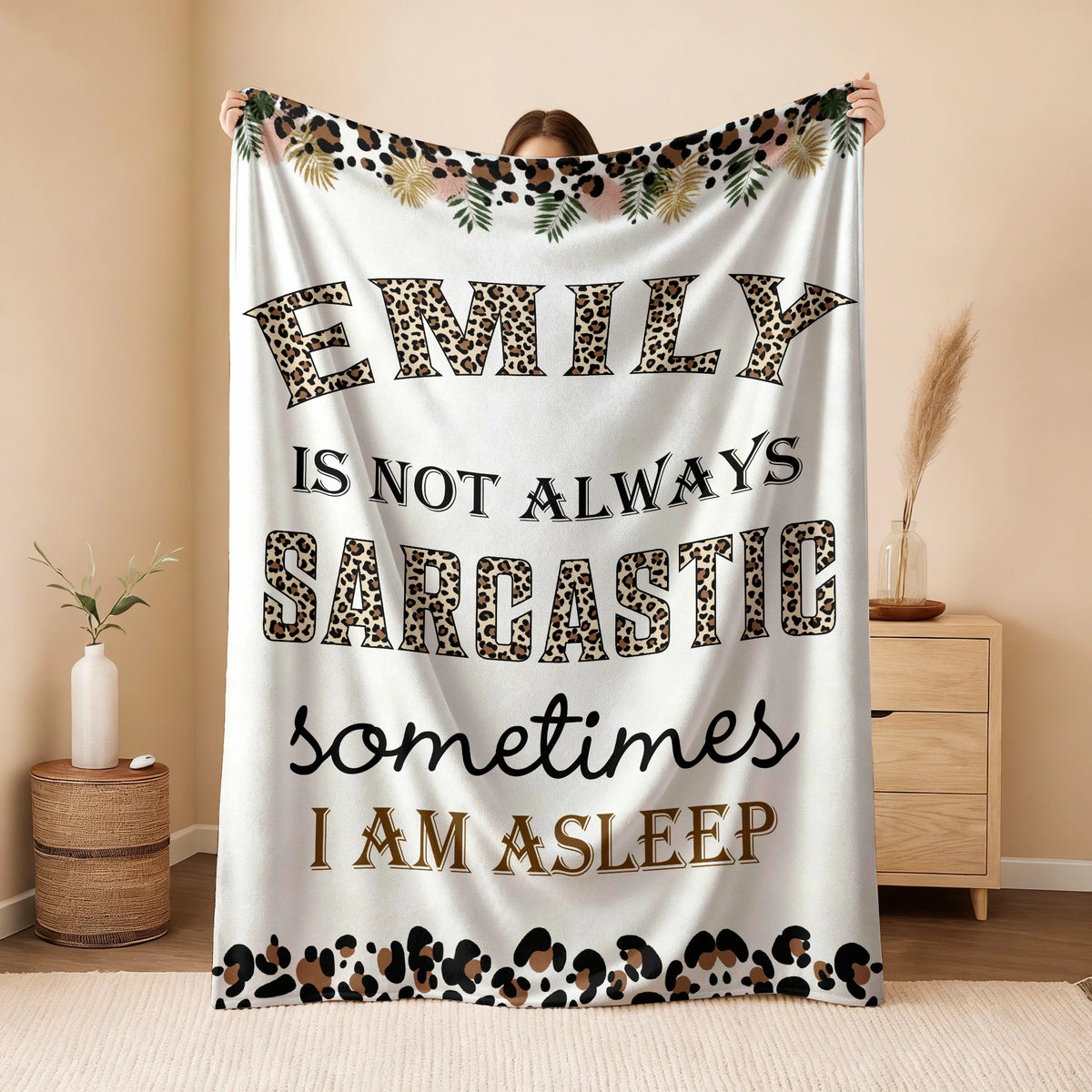 Your Name Sarcastic Leopard Print Fleece Blanket EMILY 13K1 BK61