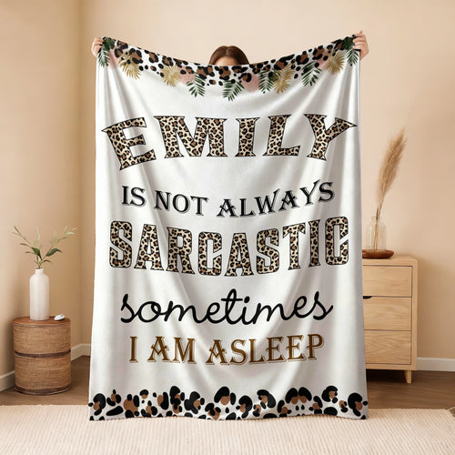 Your Name Sarcastic Leopard Print Fleece Blanket EMILY 13K1 BK61