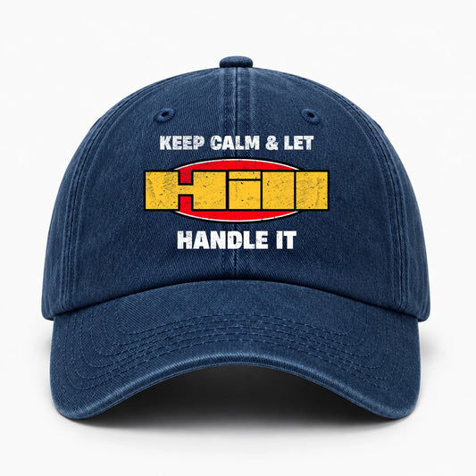 Keep Calm & Let Your Name Handle It Yellow And Red Logo Washed Cap HILL 13K1 C172PF