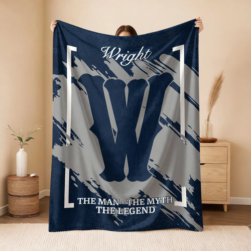 The Man The Myth The Legend Navy Baseball Fleece Blanket WRIGHT 13K1 BK17