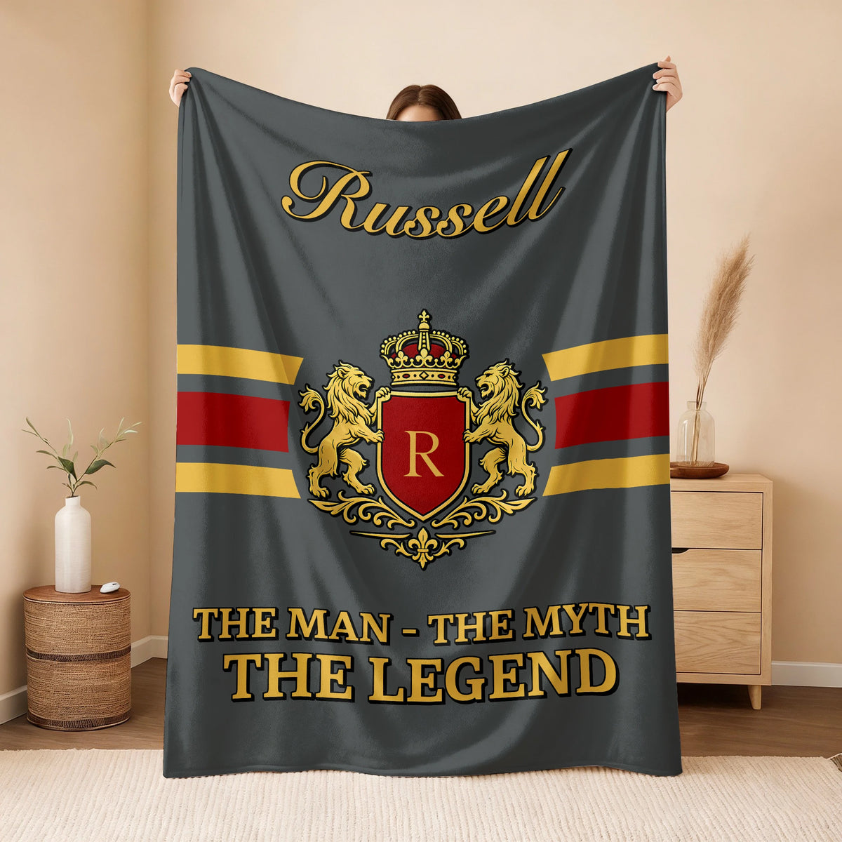 The Man The Myth The Legend Blue & Gold Fleece Blanket RUSSELL 13K1 BK07