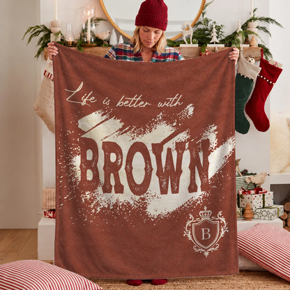 Life Is Better With Your Name Terracotta Cream Fleece Blanket BROWN 13K1 BK30