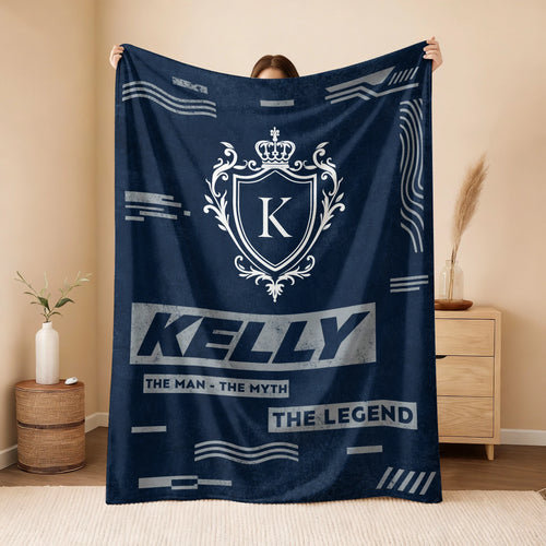 The Man The Myth The Legend Blue & Gray Fleece Blanket  KELLY 13K1 BK08