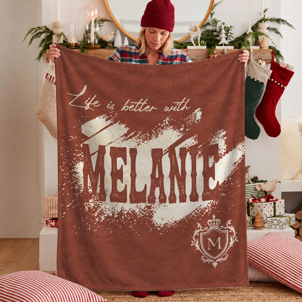 Life Is Better With Your Name Terracotta Cream Fleece Blanket MELANIE 13K1 BK30